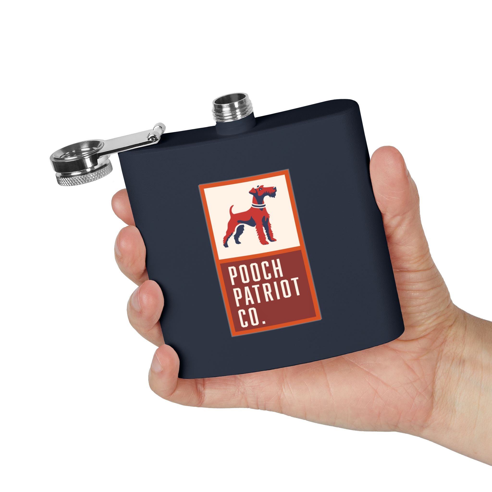 Pooch Patriot Dark Navy Flask — 6oz Stainless, Golf Bag Ready