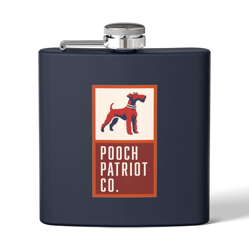 Pooch Patriot Dark Navy Flask — 6oz Stainless, Golf Bag Ready