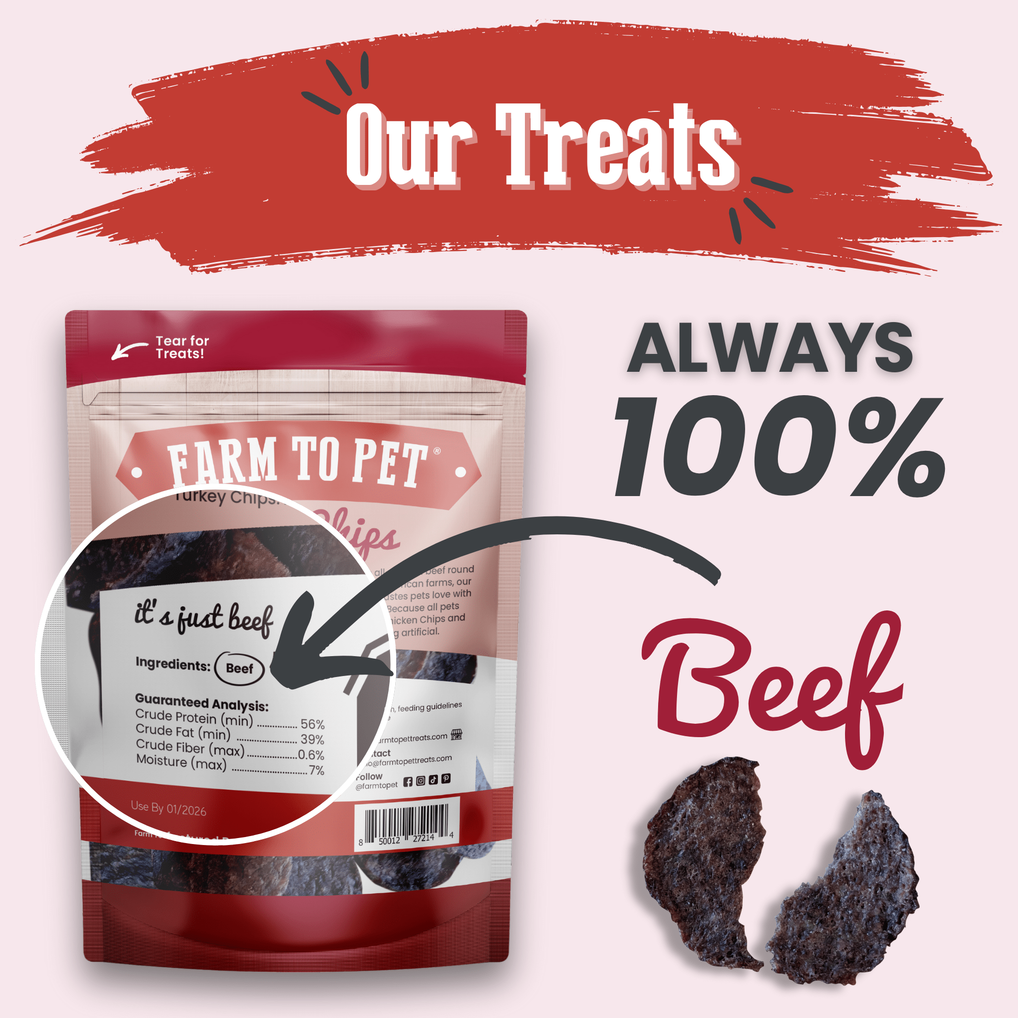 Farm to Pet Beef Chips – 100% Single-Ingredient Dog Treats