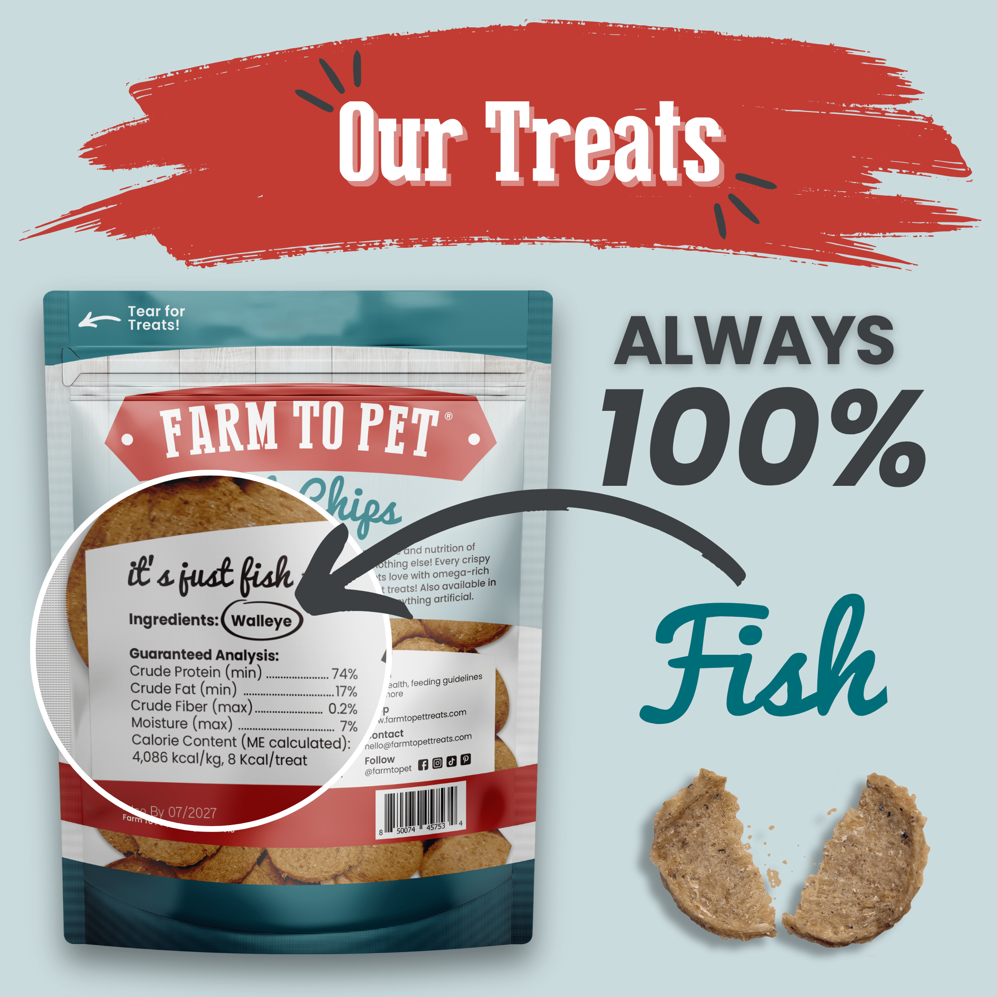 Farm to Pet Fish Chips – 100% Wild-Caught Walleye Dog Treats