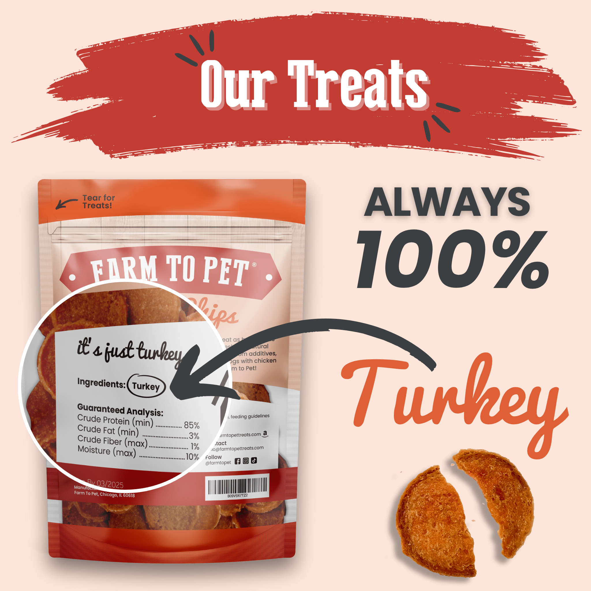 Farm to Pet Turkey Chips – 100% Single-Ingredient Dog Treats