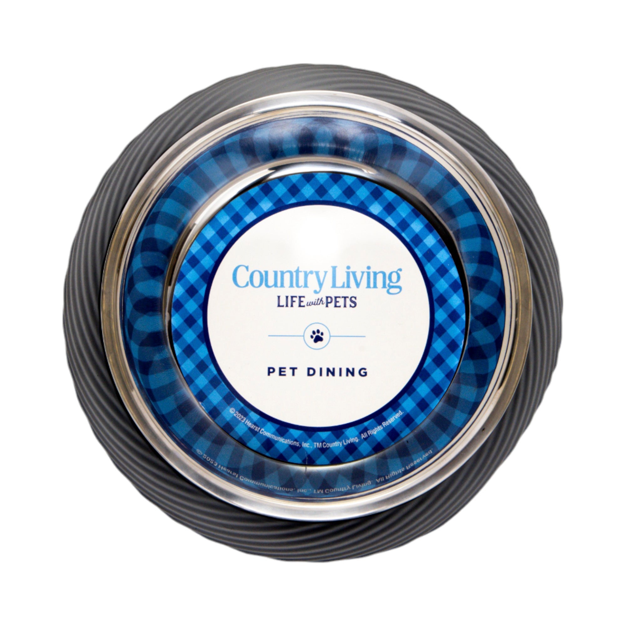 Country Living Round Twill Melamine Dog Bowls – Set of 2 with Removable Stainless Steel Inserts