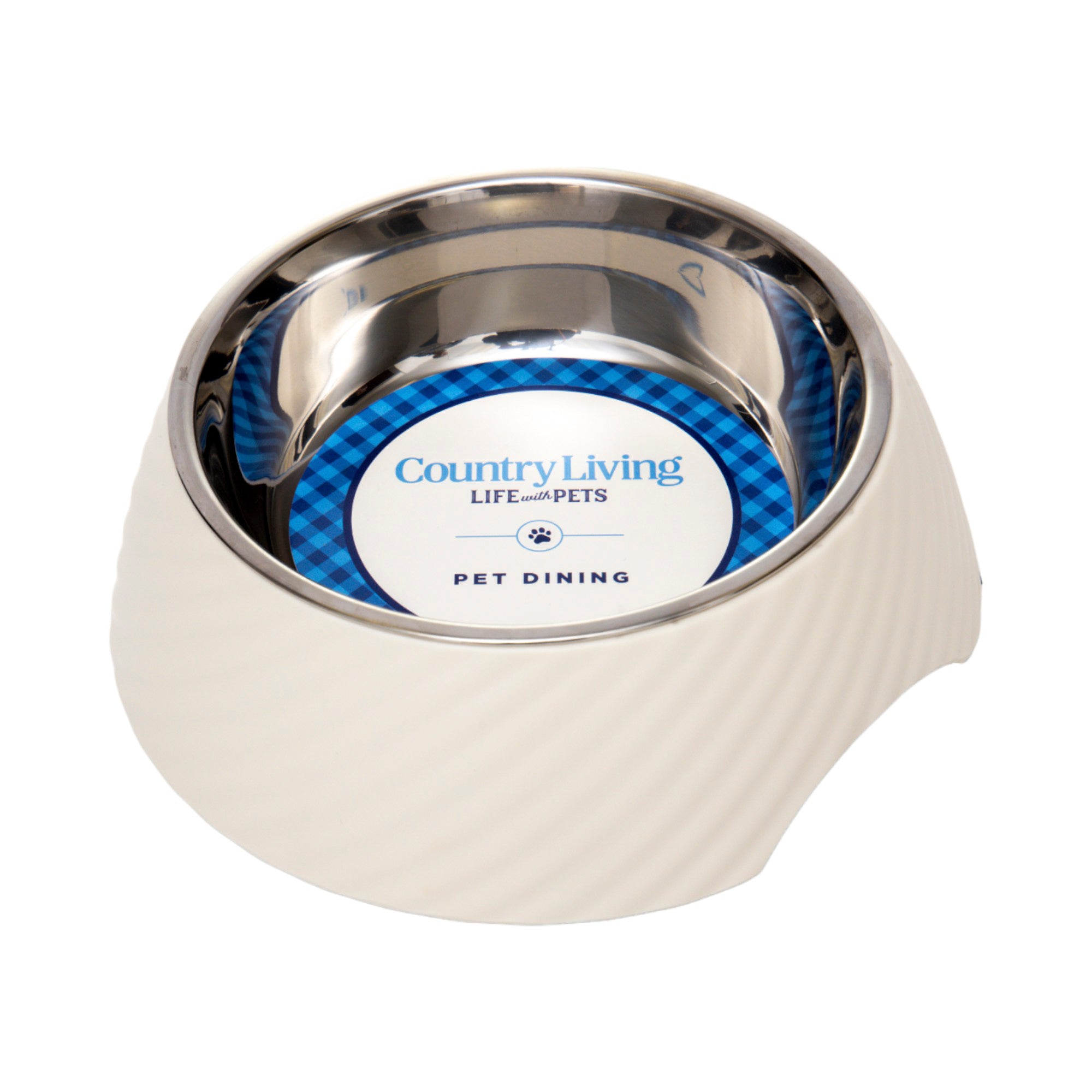 Country Living Round Twill Melamine Dog Bowls – Set of 2 with Removable Stainless Steel Inserts
