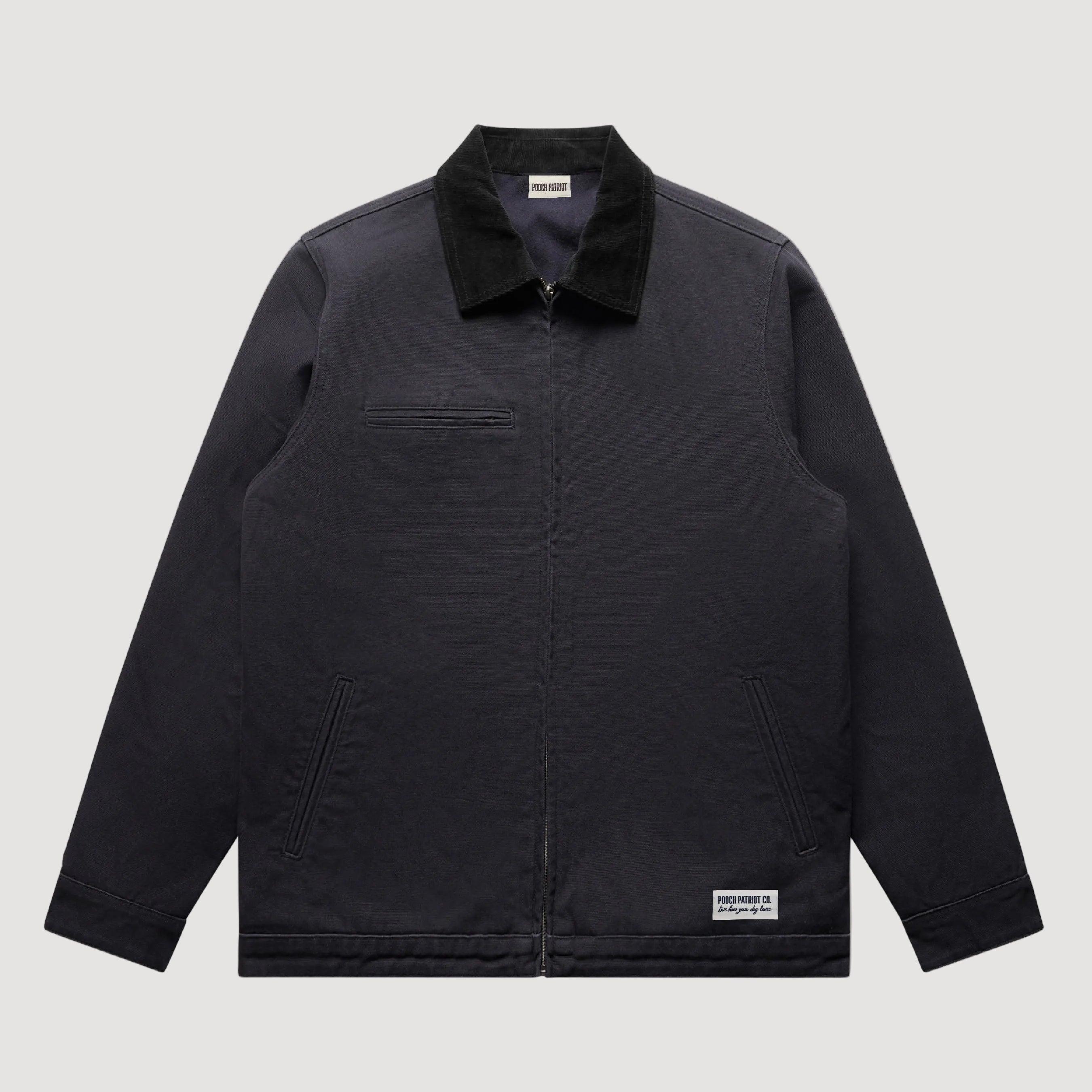 Black jacket with a collar on a beige background