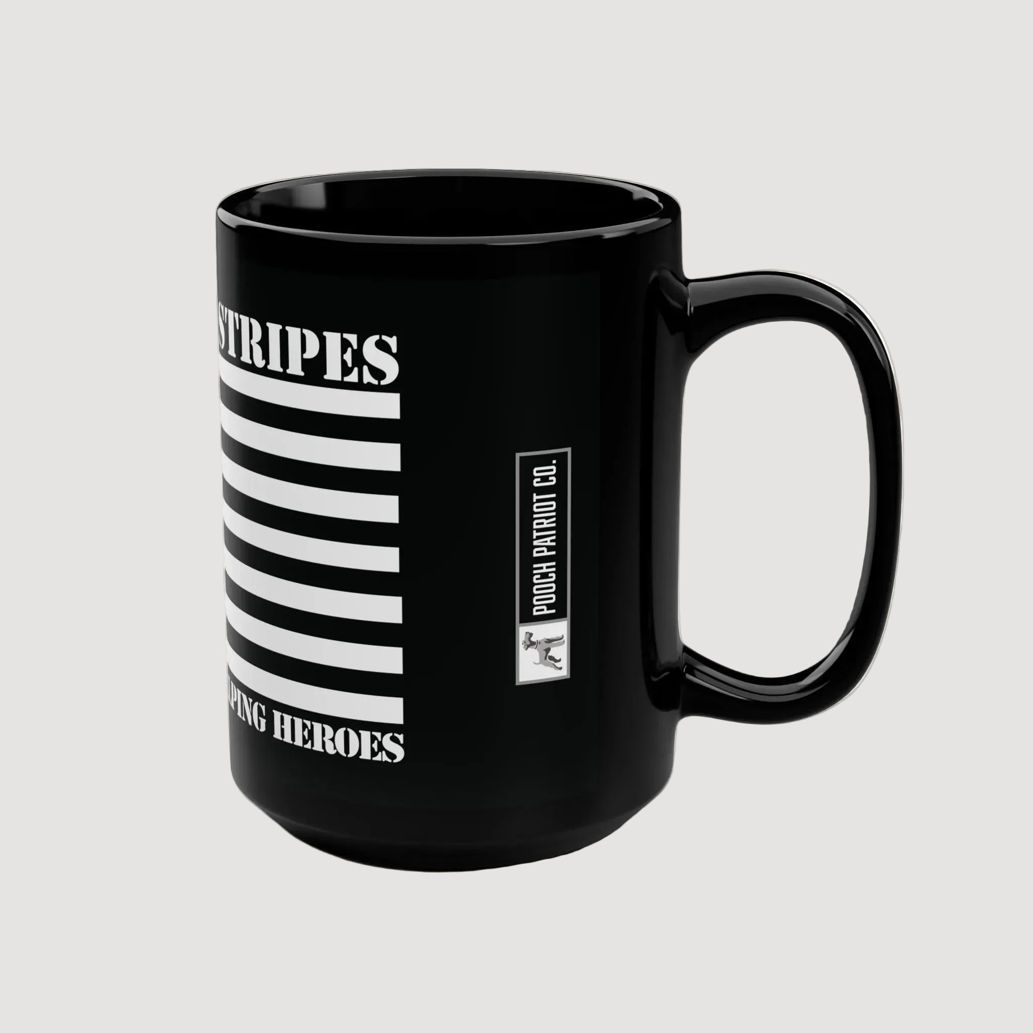Black mug with white text and design on a white background