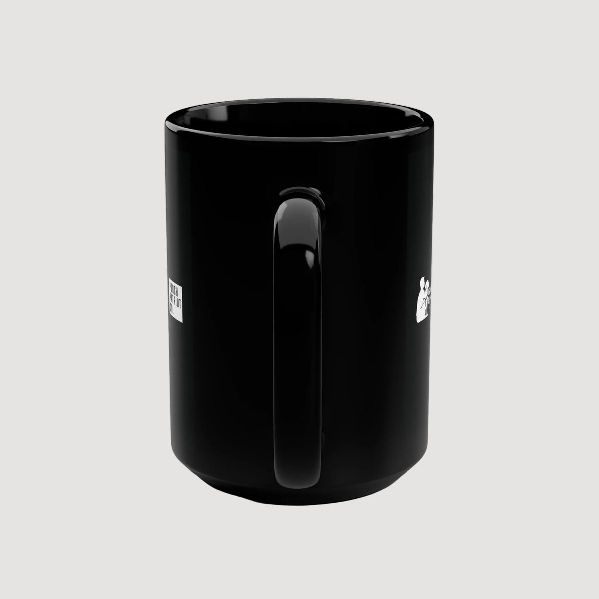 Black mug with a handle on a white background