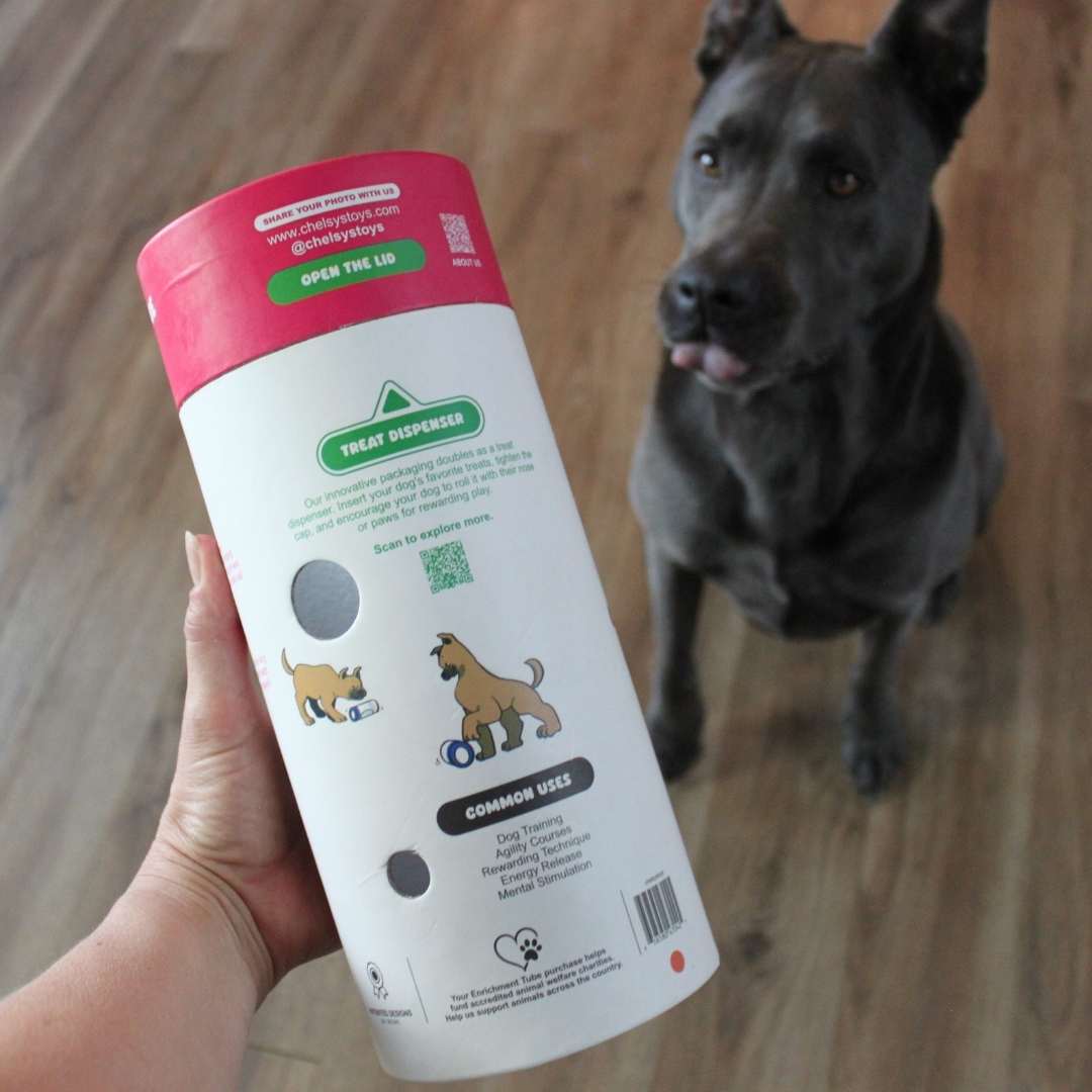 3-in-1 Enrichment Tube for Dogs | Tug Toy, Treat Dispenser & Snuffle Ball by Chelsy’s Toys