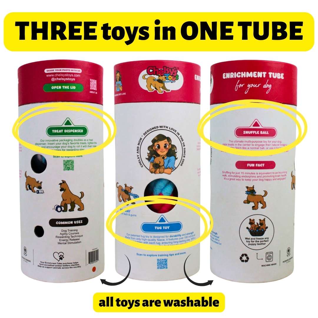 3-in-1 Enrichment Tube for Dogs | Tug Toy, Treat Dispenser & Snuffle Ball by Chelsy’s Toys