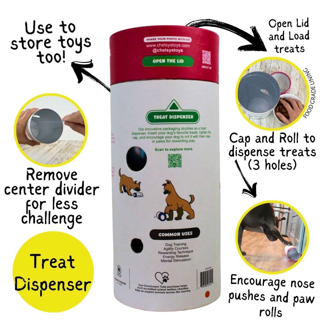 3-in-1 Enrichment Tube for Dogs | Tug Toy, Treat Dispenser & Snuffle Ball by Chelsy’s Toys