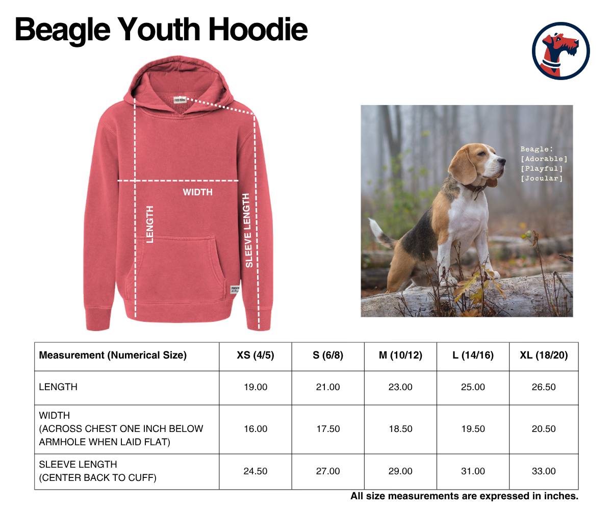 Size chart for The Beagle Youth Hoodie