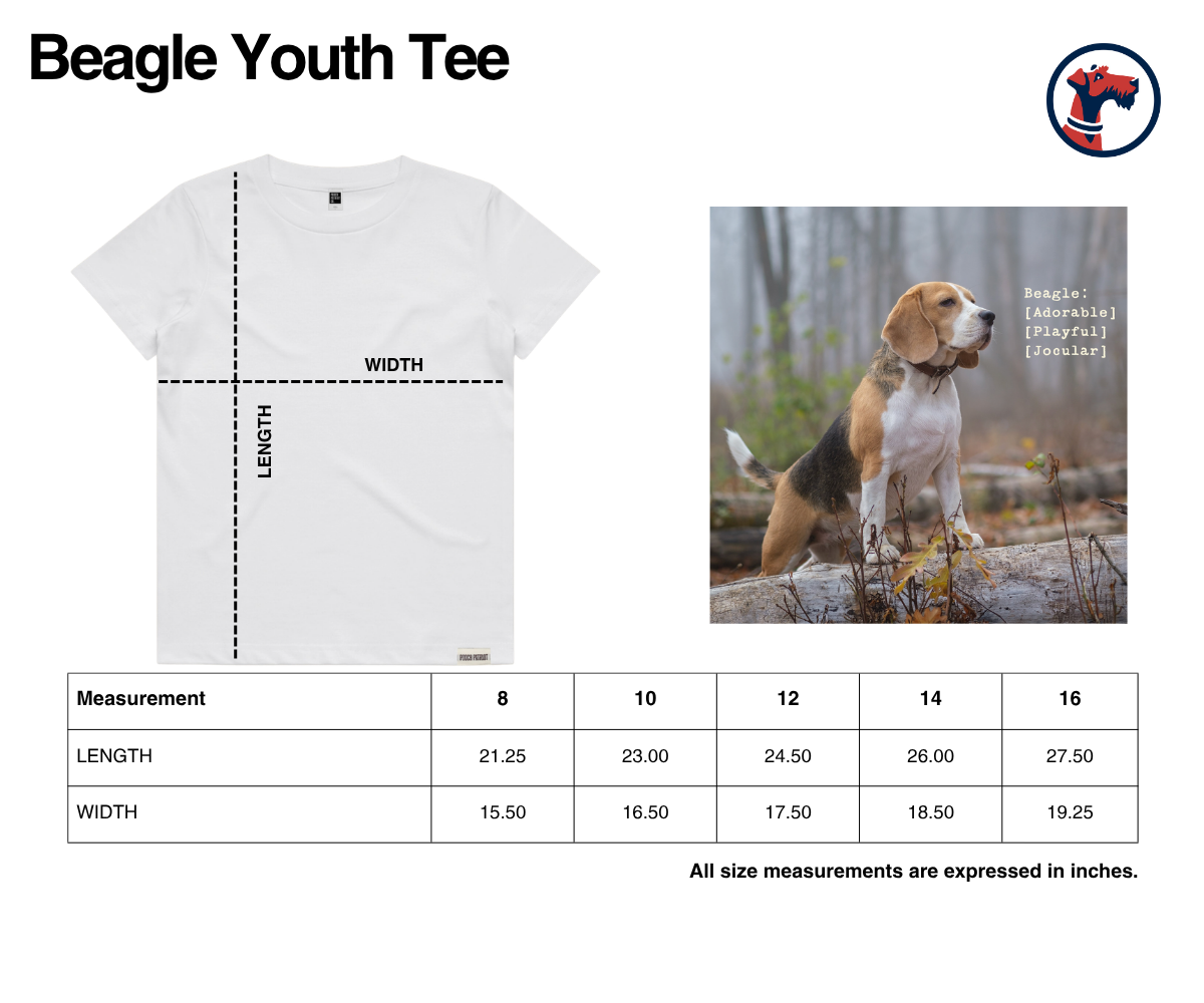 Size chart for The Beagle Youth Tee