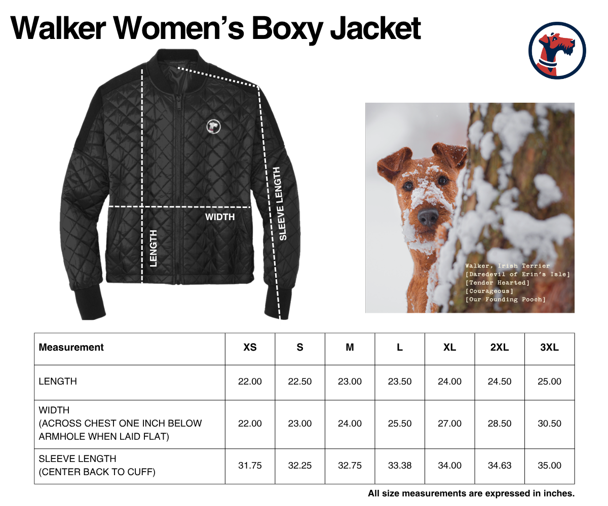 Size chart for Walker Women's Boxy Quilted Jacket