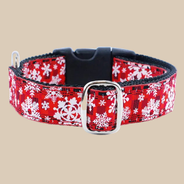 Old Man Winter Dog Collar | Red Snowflake Velvet by 2 Hounds Design