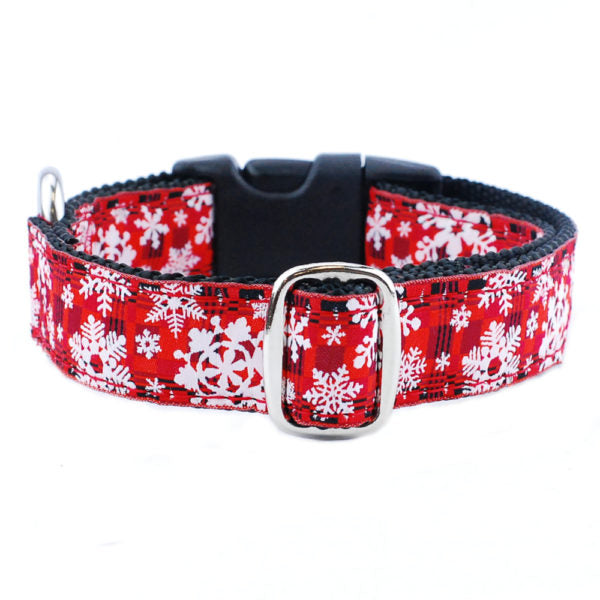 Old Man Winter Dog Collar | Red Snowflake Velvet by 2 Hounds Design
