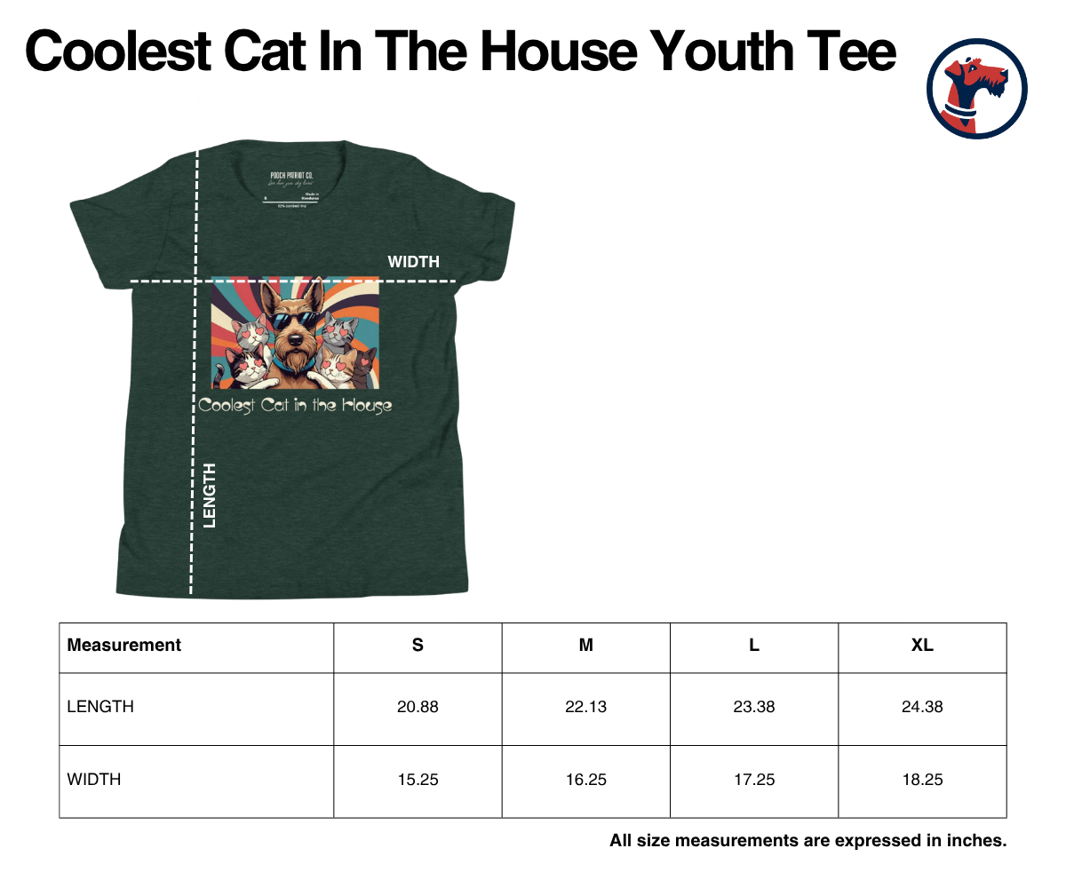 Size chart for Coolest Cat In The House Youth Tee