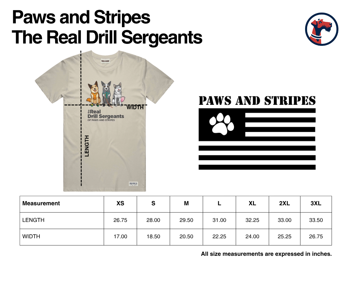 Size chart for Paws and Stripes - The Real Drill Sergeants