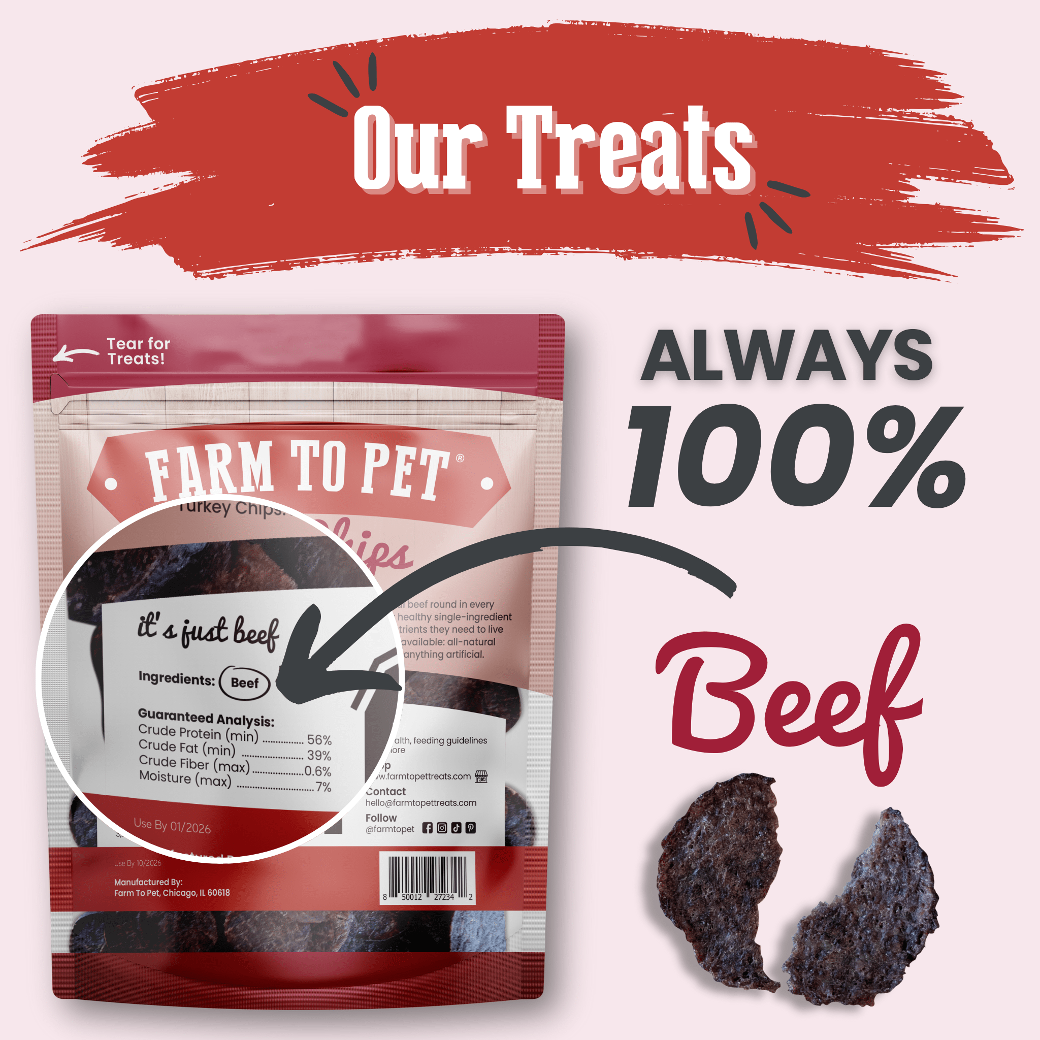 Farm to Pet Beef Chips – 100% Single-Ingredient Dog Treats