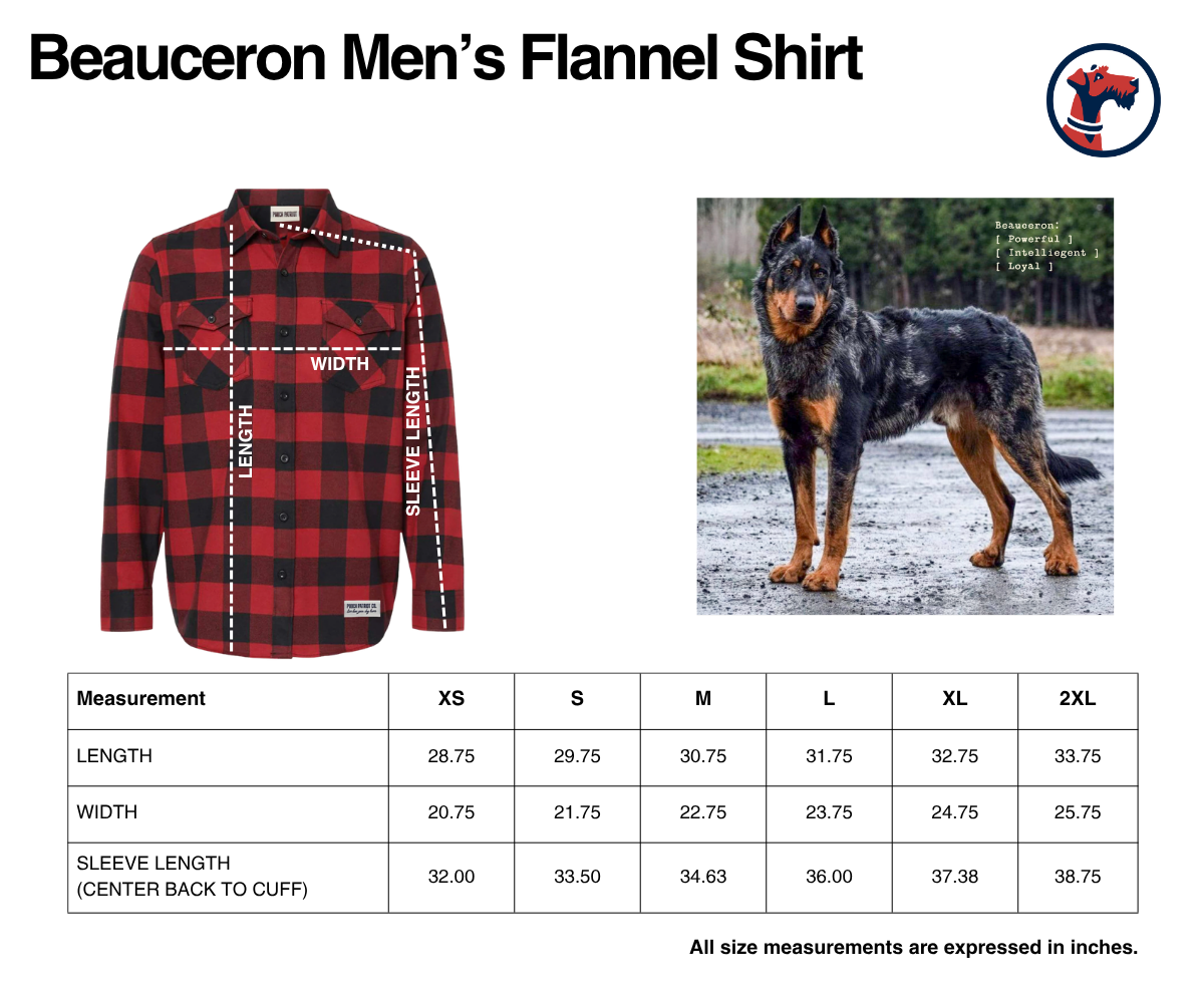 Size chart for The Beauceron Men's Flannel