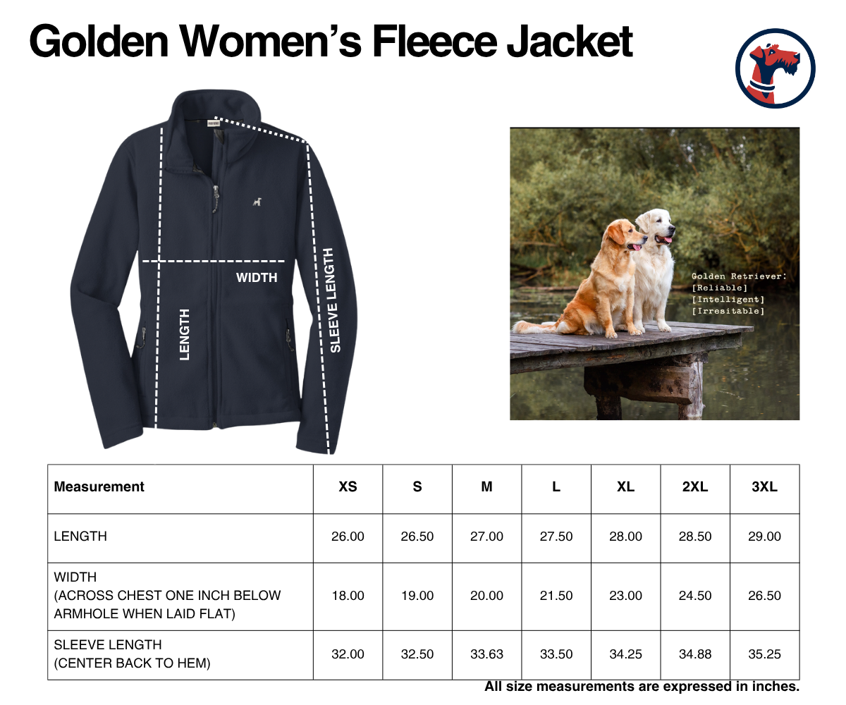 Size chart for The Golden Women's Fleece Jacket