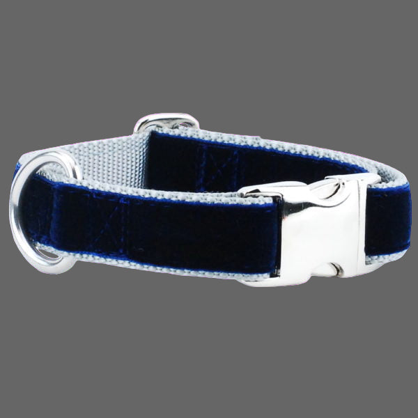 Navy & Silver Holiday Velvet Dog Collar | 2 Hounds Design
