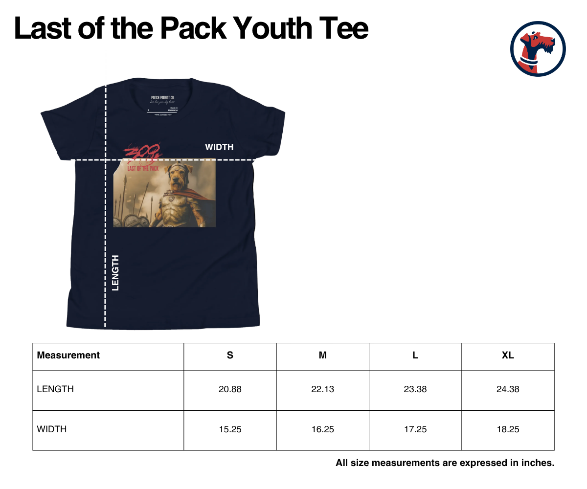 Size chart for Last of the Pack Youth Tee