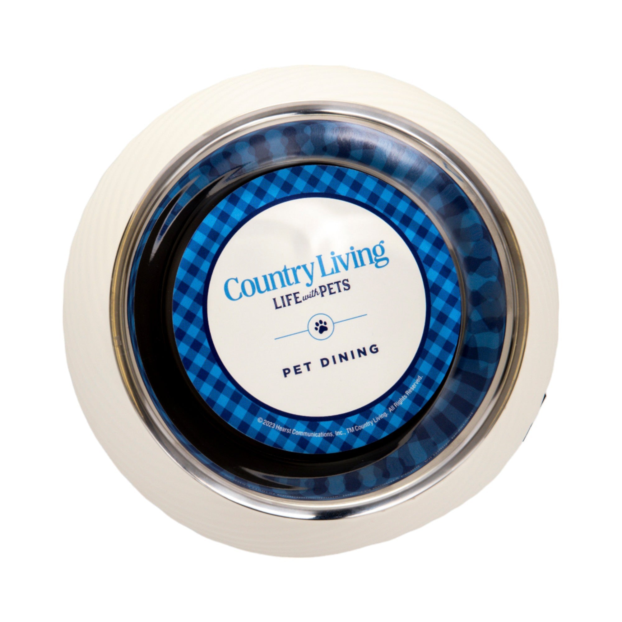 Country Living Round Twill Melamine Dog Bowls – Set of 2 with Removable Stainless Steel Inserts