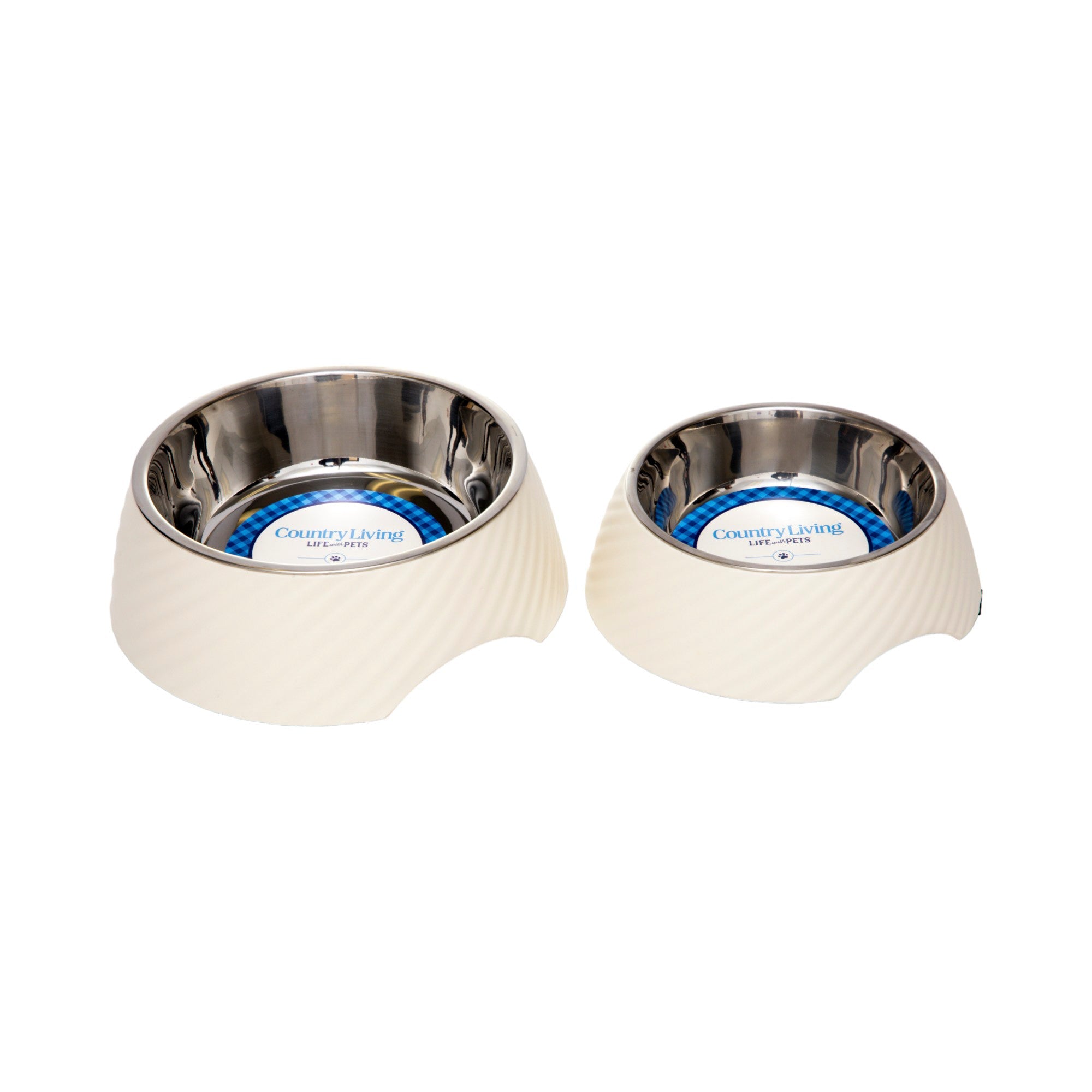 Country Living Round Twill Melamine Dog Bowls – Set of 2 with Removable Stainless Steel Inserts