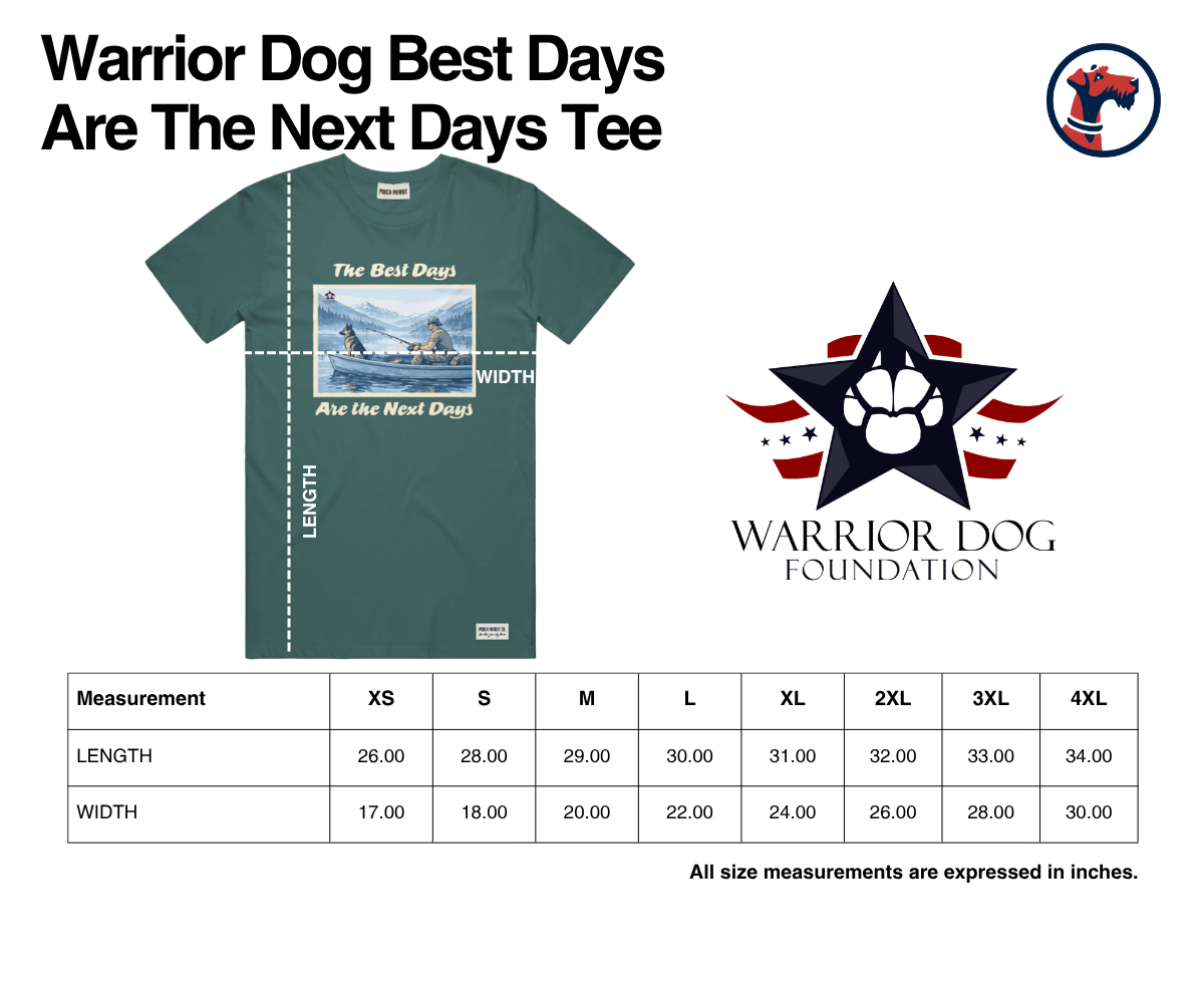 Size chart for Warrior Dog Best Days Are The Next Days Tee