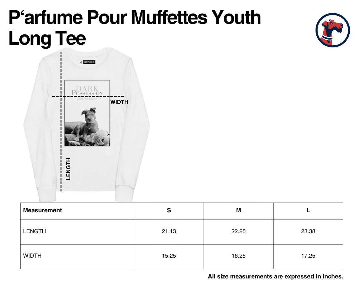 Size chart for P’arfume Pour Muffettes (Skunks) - Youth Long Sleeve