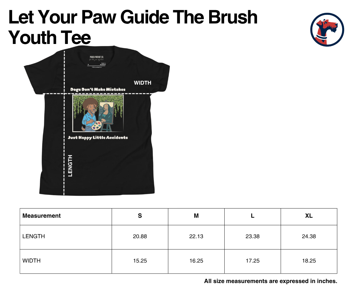 Size chart for Let Your Paw Guide The Brush Youth Tee