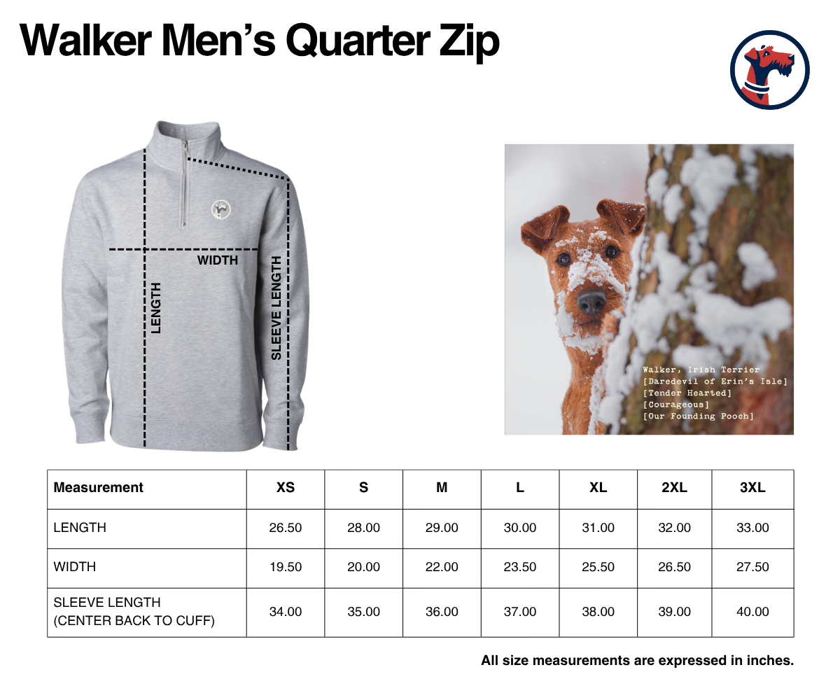 Size chart for Walker Men's Quarter Zip
