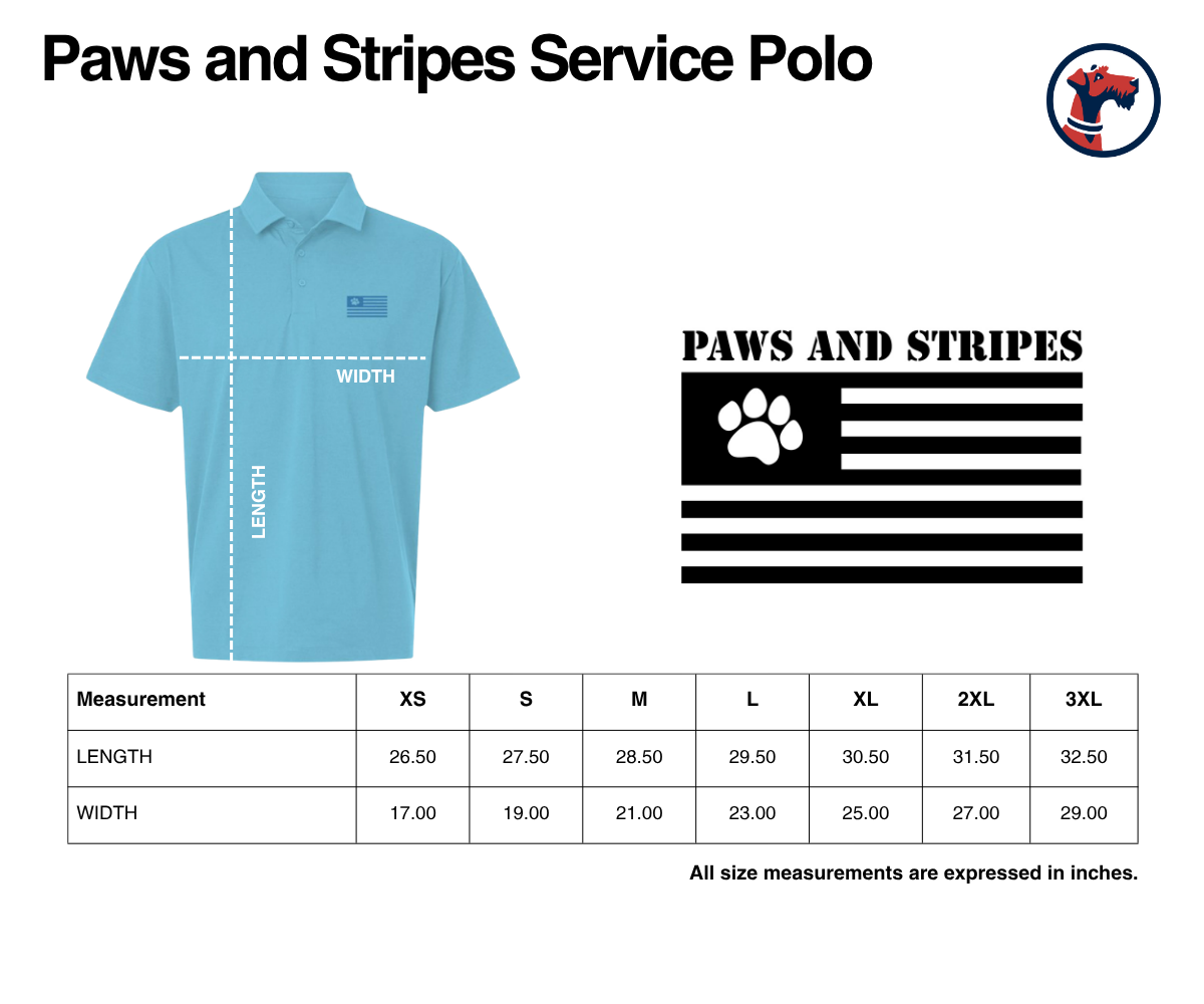 Size chart for Paws and Stripes Service Polo