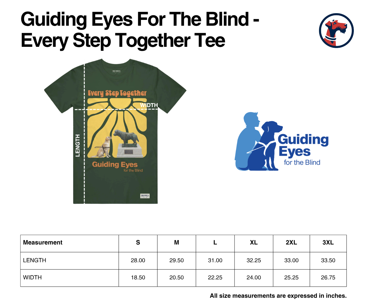 Size chart for Every Step Together Tee - Guiding Eyes For The Blind