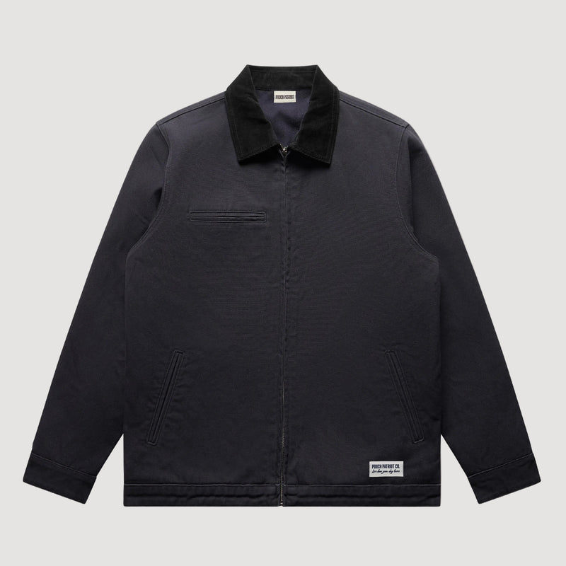 Black jacket with a collar on a beige background