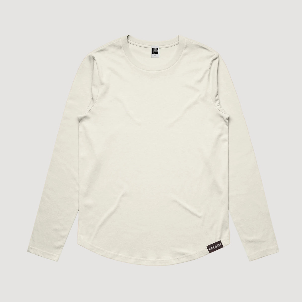 White long-sleeve shirt on a beige background
