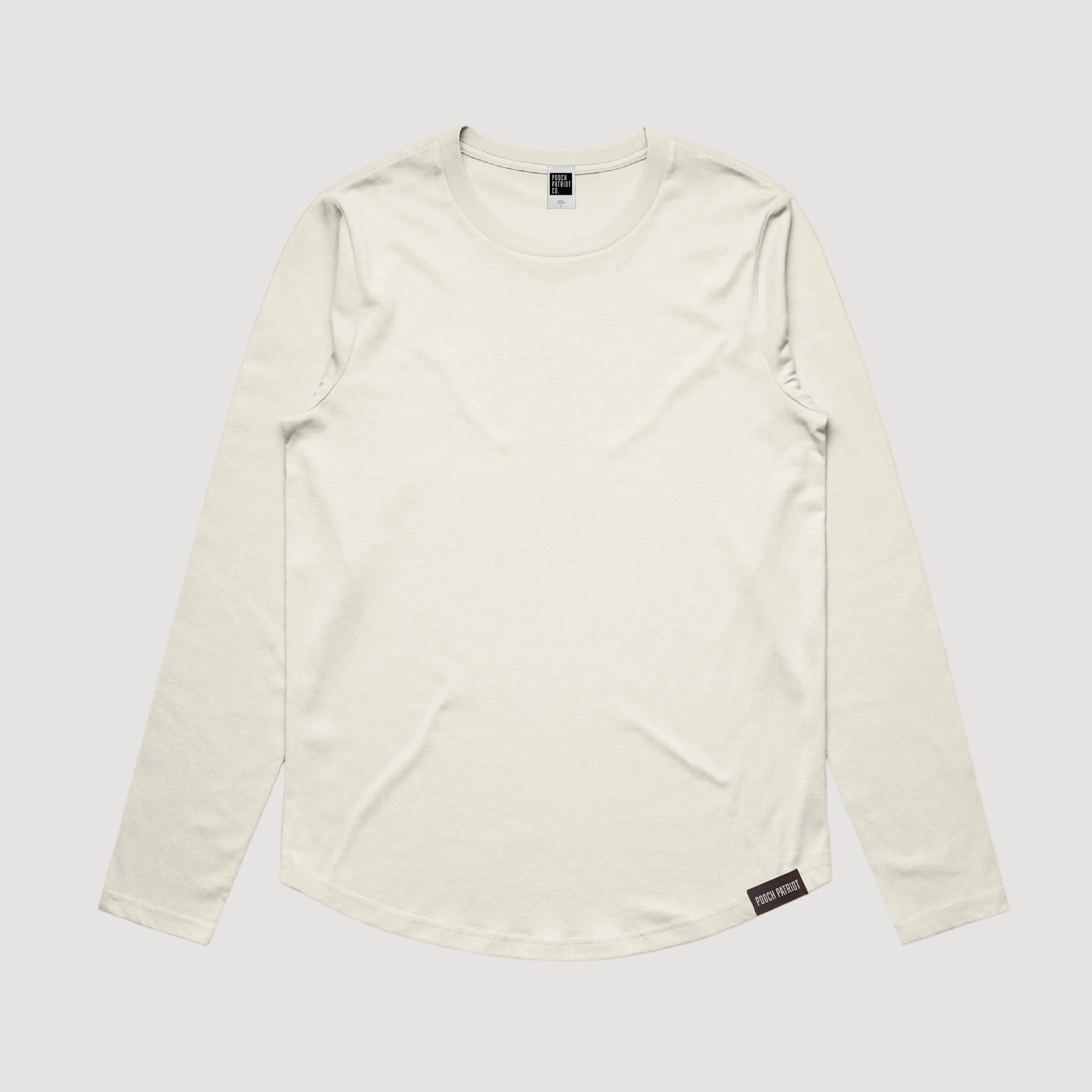 White long-sleeve shirt on a beige background