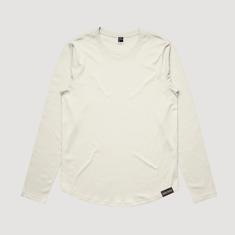 White long-sleeve shirt on a beige background