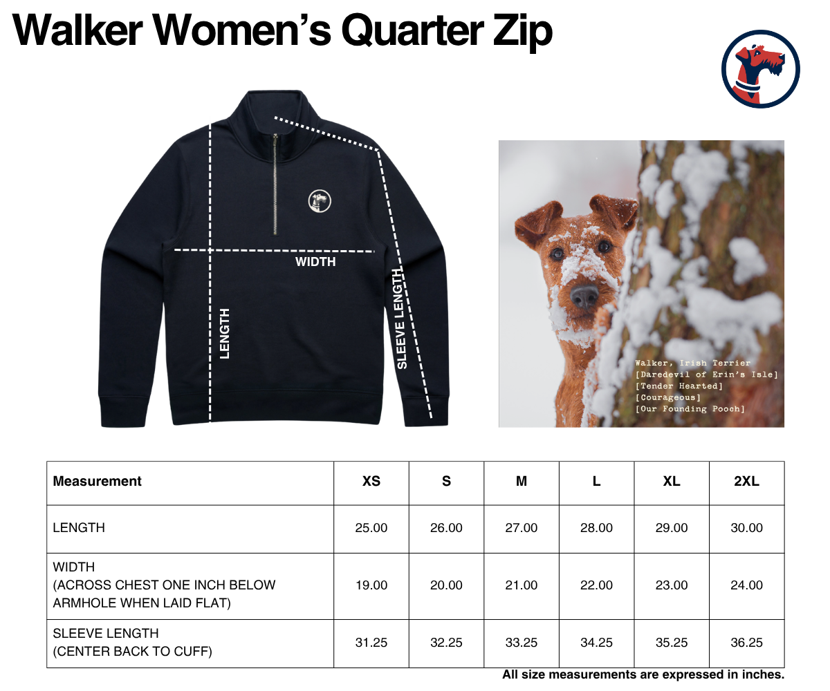Size chart for Walker Women's Quarter-Zip