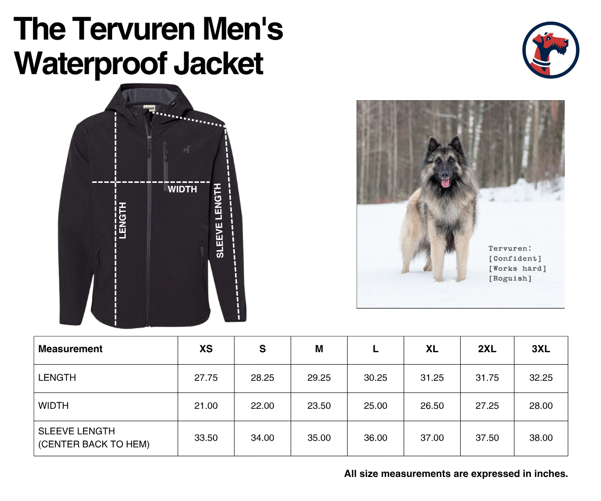 Size chart for The Tervuren Men's Waterproof Jacket