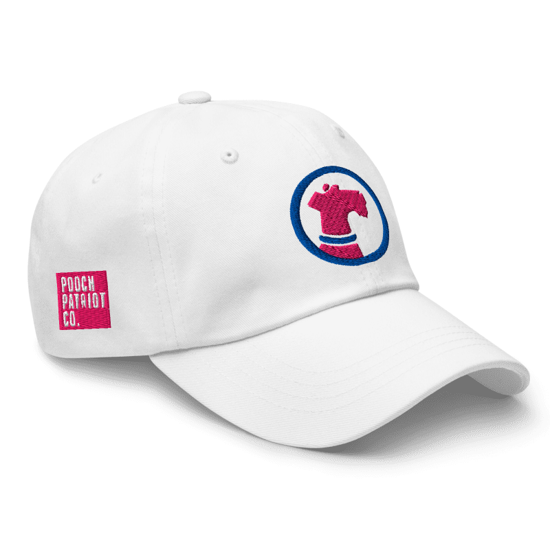 Pooch Patriot Classic White Baseball Cap — Pink Logo