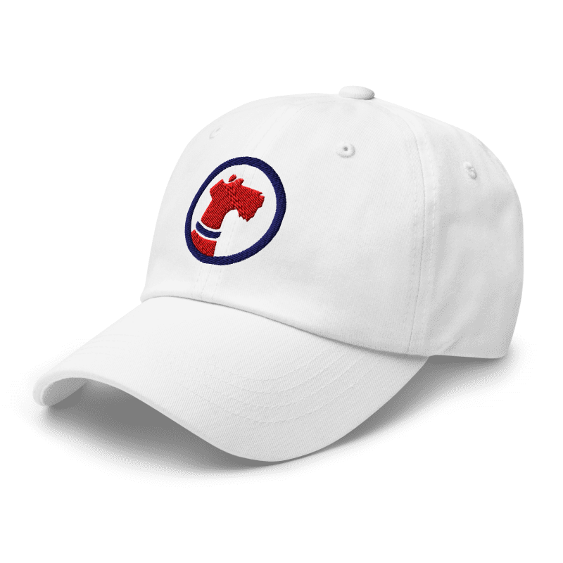 Pooch Patriot Classic White Baseball Cap — Red Logo