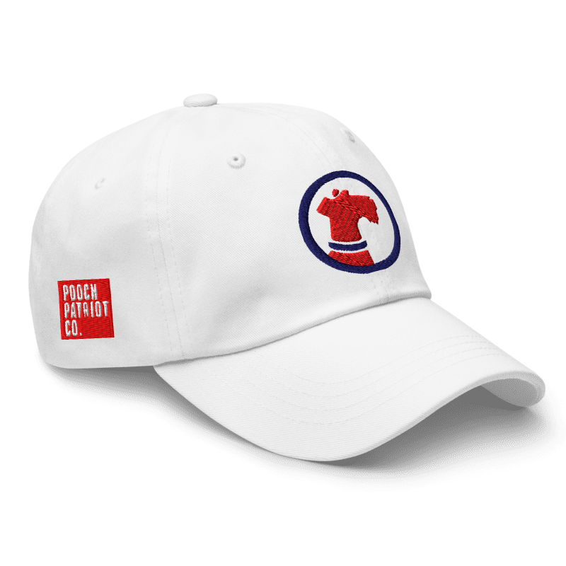 Pooch Patriot Classic White Baseball Cap — Red Logo