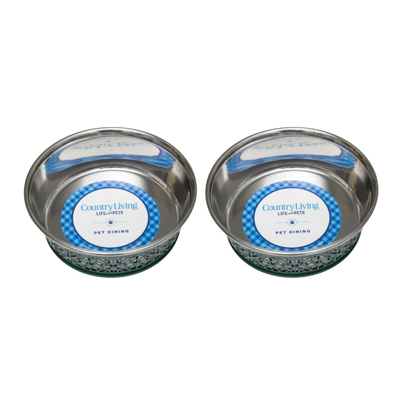 'Farmhouse' Stainless Steel Dog Bowl Set (2 Pieces)